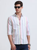 Pastel Multicolor Vertical Stripe Full Sleeve Cotton Shirt