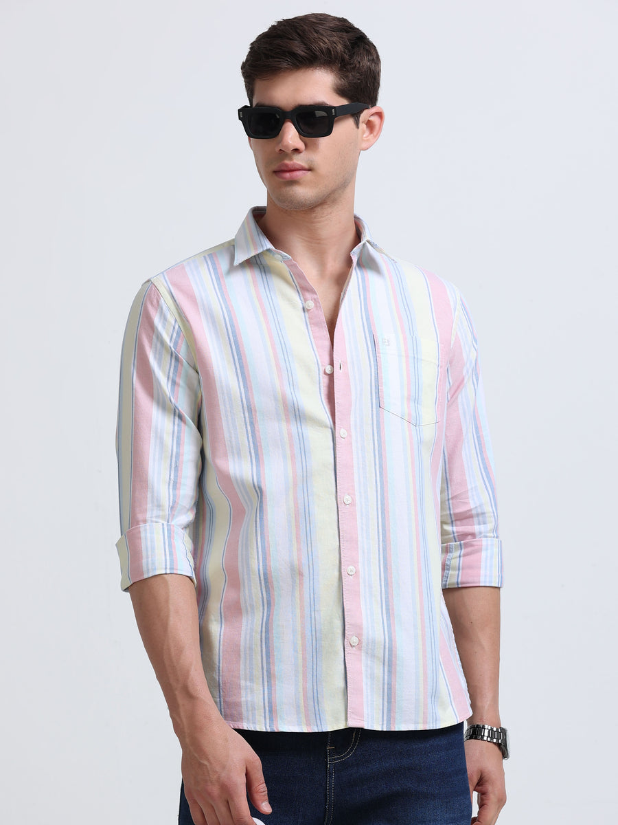 Pastel Multicolor Vertical Stripe Full Sleeve Cotton Shirt