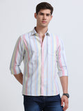 Pastel Multicolor Vertical Stripe Full Sleeve Cotton Shirt