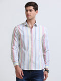 Pastel Multicolor Vertical Stripe Full Sleeve Cotton Shirt