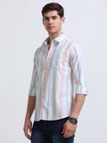 Pastel Multicolor Vertical Stripe Full Sleeve Cotton Shirt