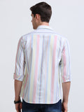 Pastel Multicolor Vertical Stripe Full Sleeve Cotton Shirt