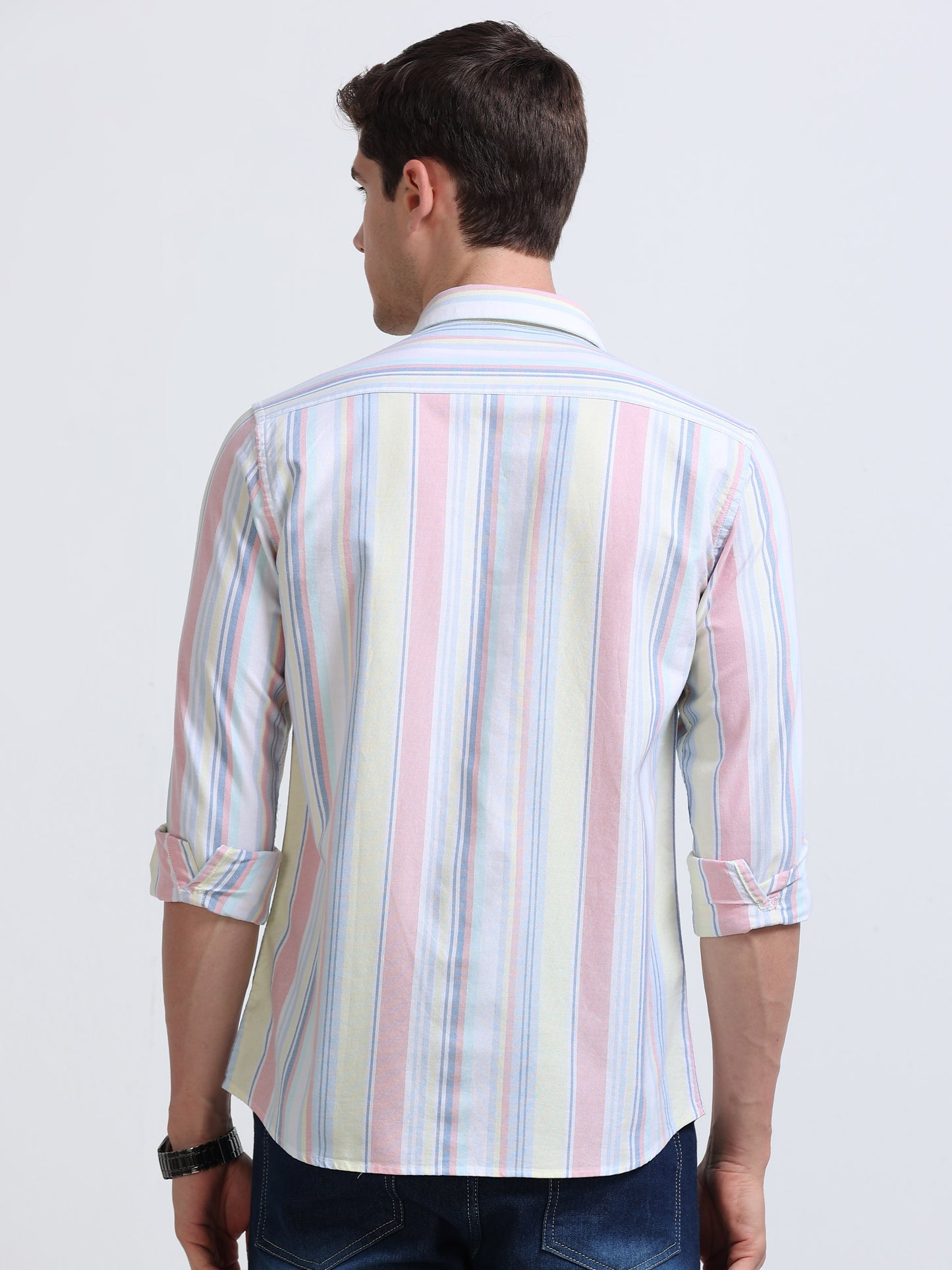 Pastel Multicolor Vertical Stripe Full Sleeve Cotton Shirt