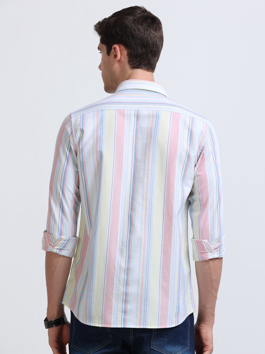 Pastel Multicolor Vertical Stripe Full Sleeve Cotton Shirt