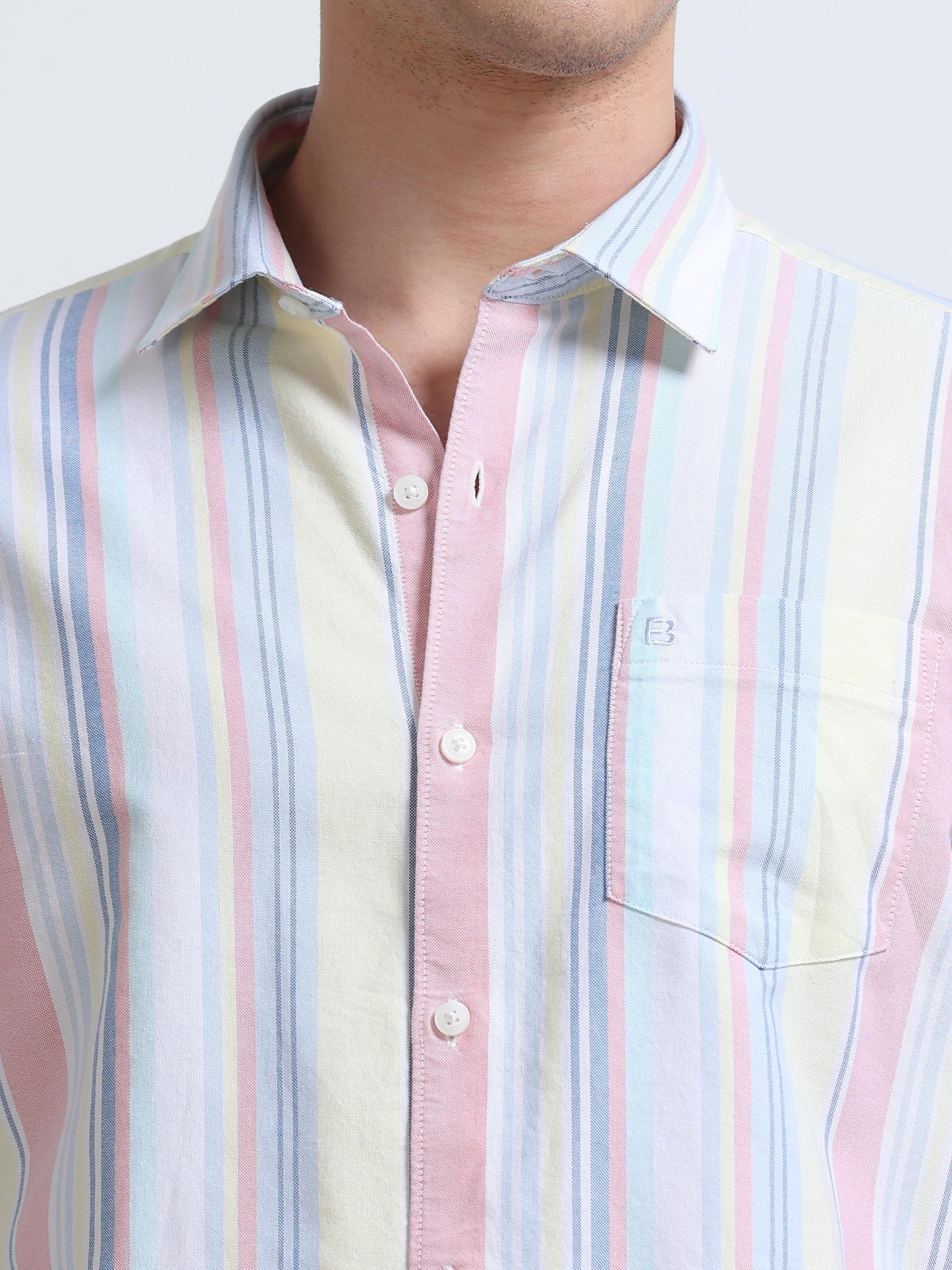 Pastel Multicolor Vertical Stripe Full Sleeve Cotton Shirt