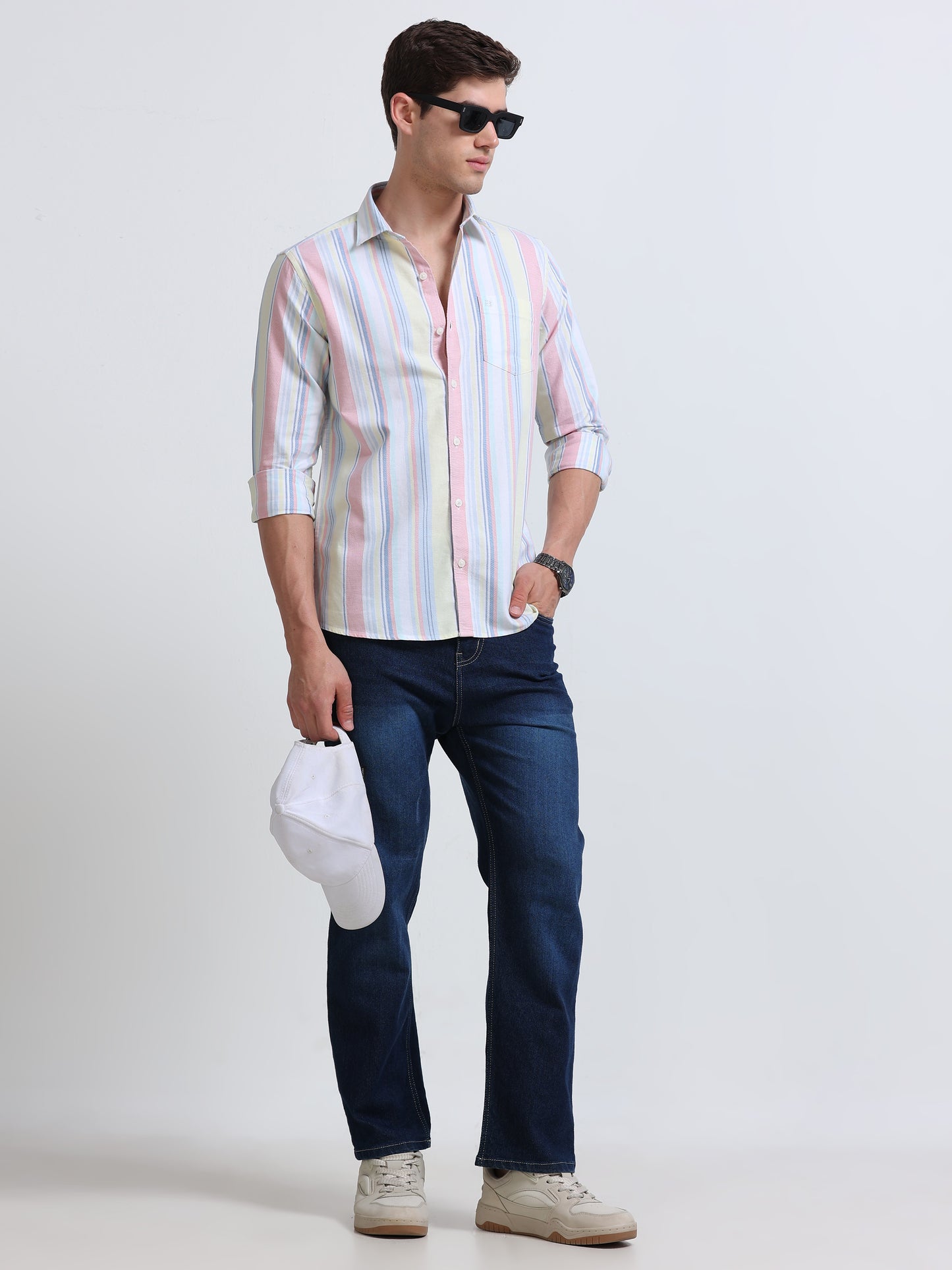 Pastel Multicolor Vertical Stripe Full Sleeve Cotton Shirt