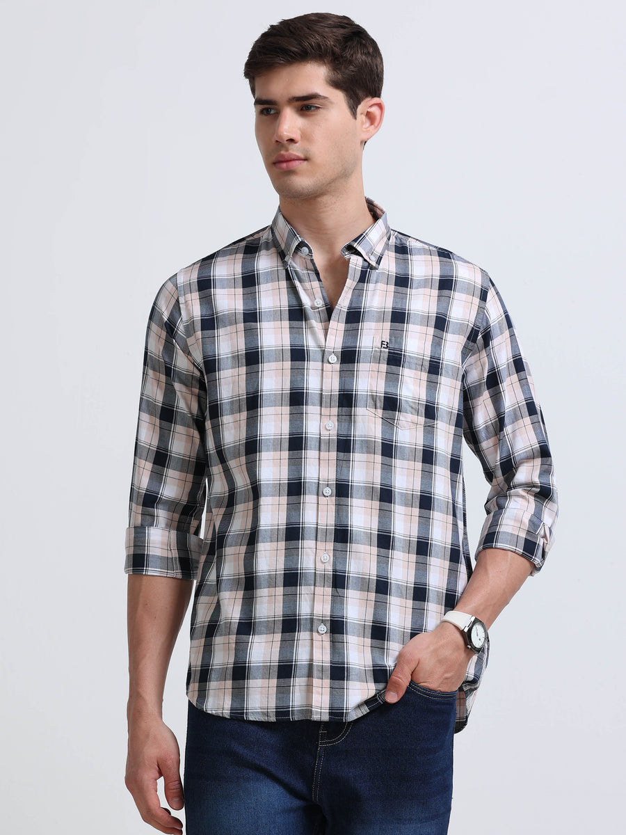 Navy Light Pink Large Check Full Sleeve Cotton Shirt