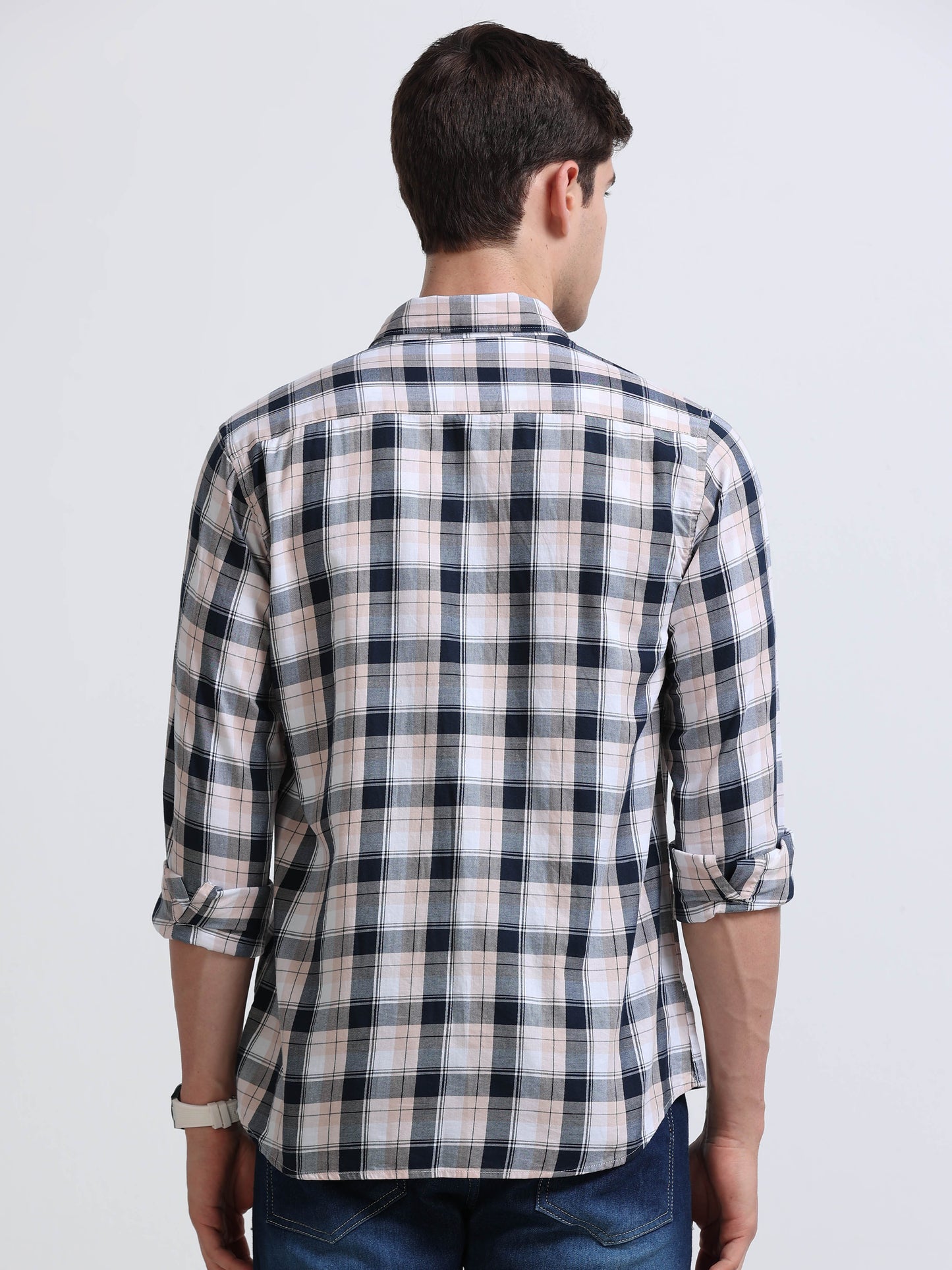 Navy Light Pink Large Check Full Sleeve Cotton Shirt