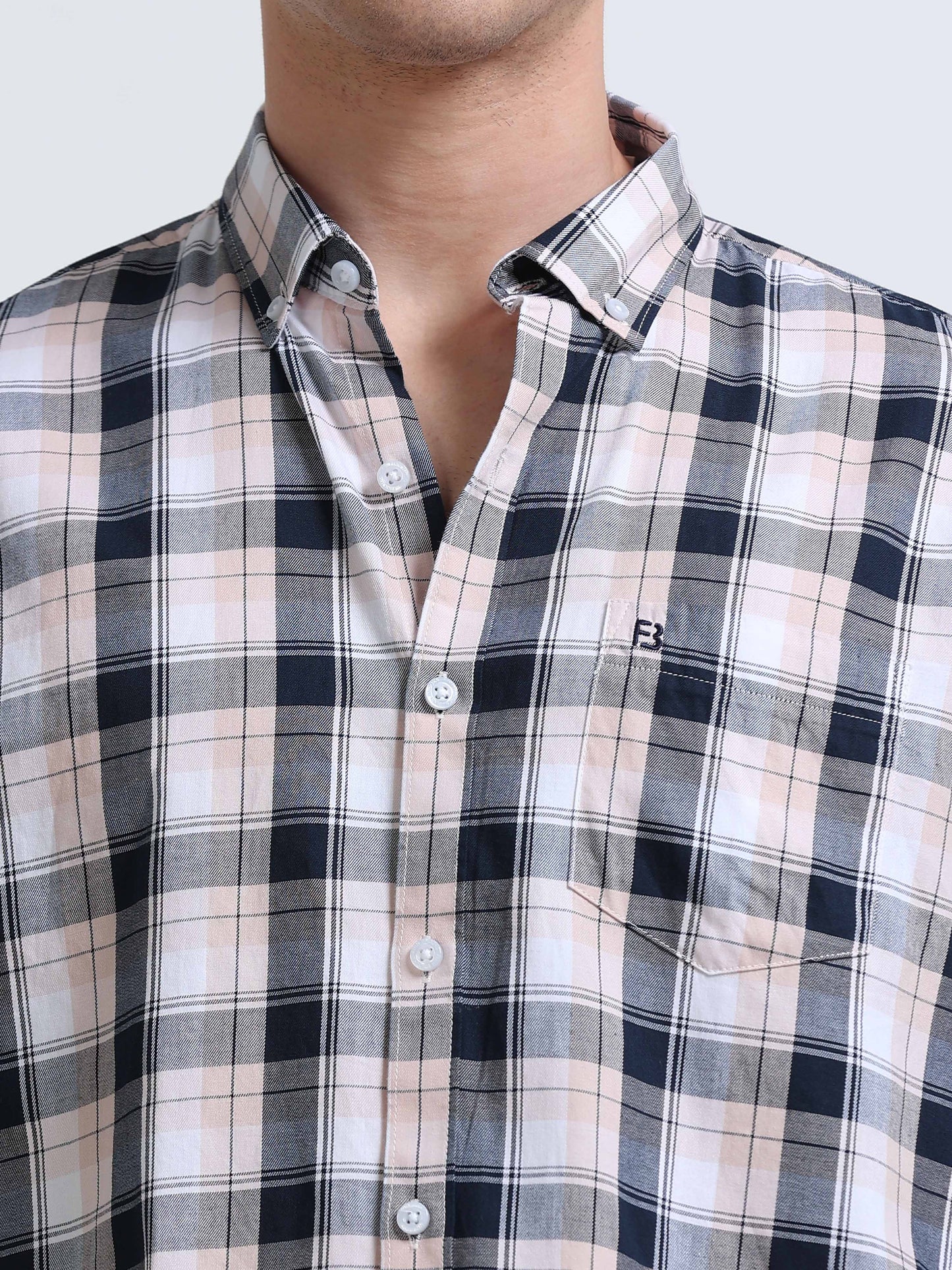 Navy Light Pink Large Check Full Sleeve Cotton Shirt