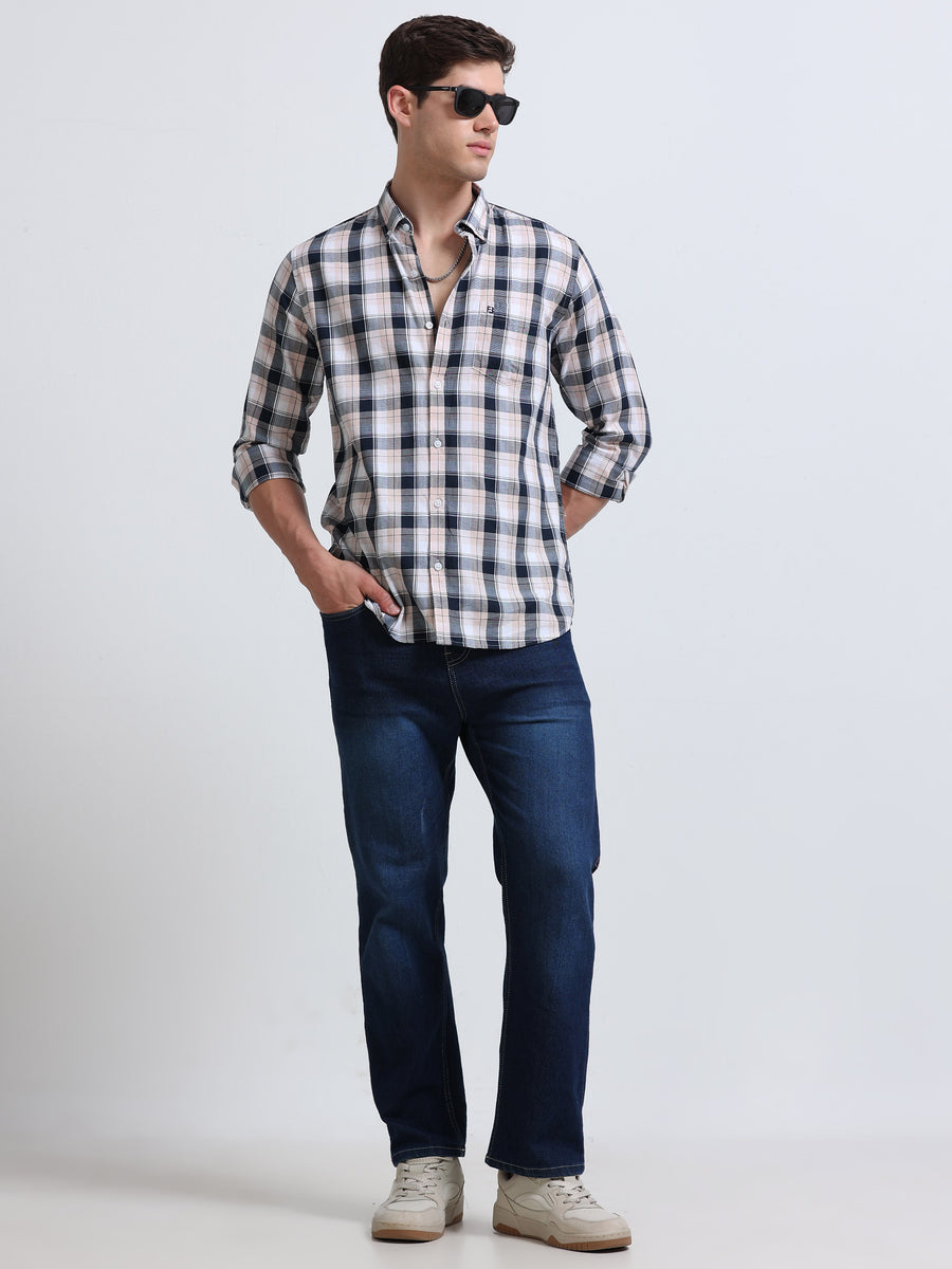 Navy Light Pink Large Check Full Sleeve Cotton Shirt