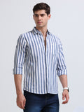 Blue Vertical Stripe Full Sleeve Cotton Shirt