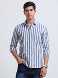 Blue Vertical Stripe Full Sleeve Cotton Shirt