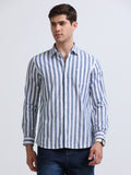 Blue Vertical Stripe Full Sleeve Cotton Shirt