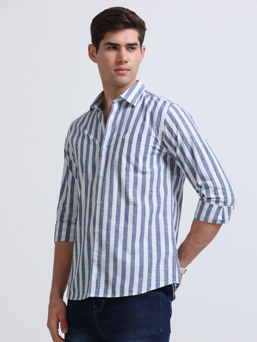 Blue Vertical Stripe Full Sleeve Cotton Shirt
