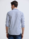Blue Vertical Stripe Full Sleeve Cotton Shirt