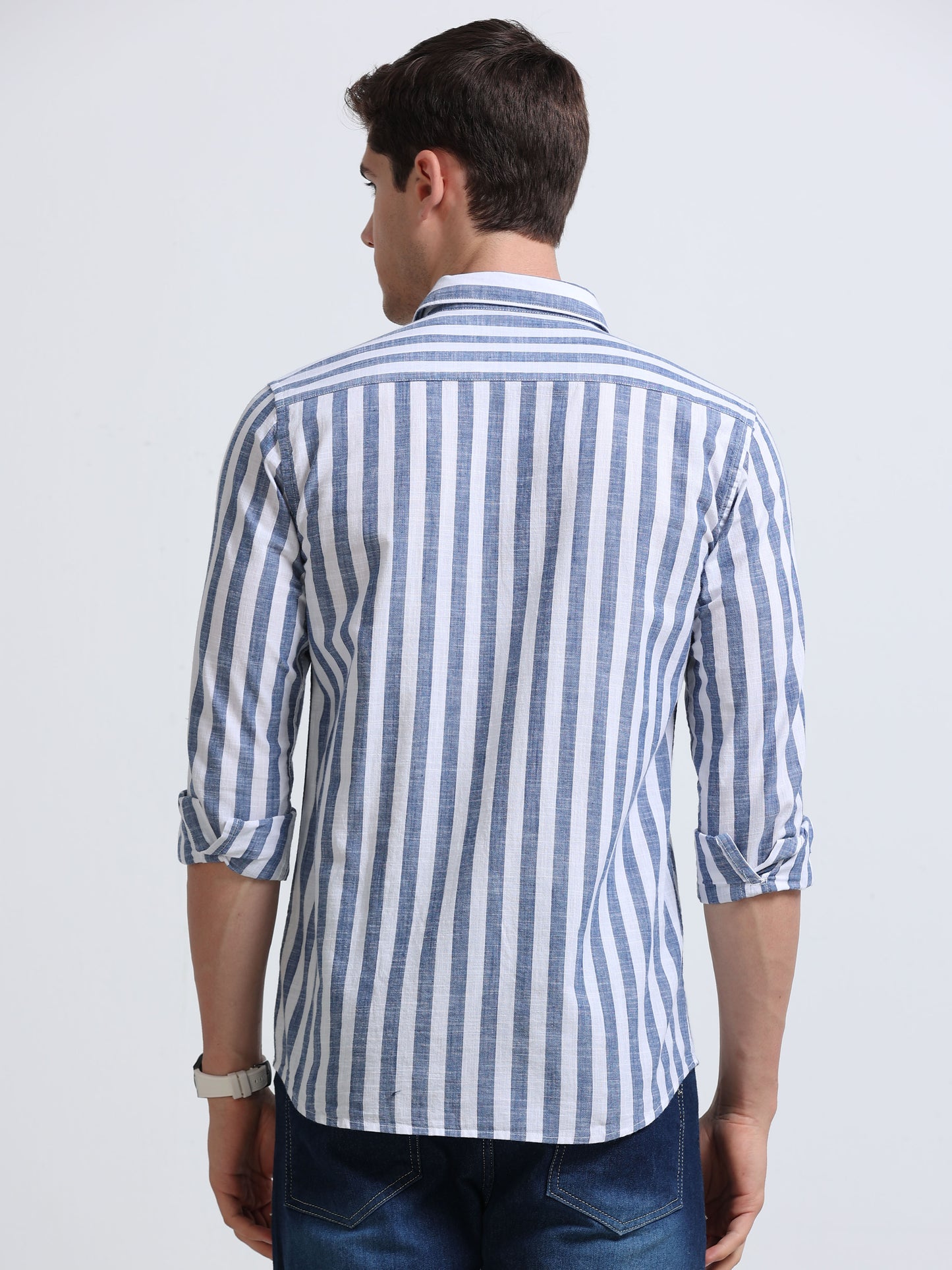 Blue Vertical Stripe Full Sleeve Cotton Shirt