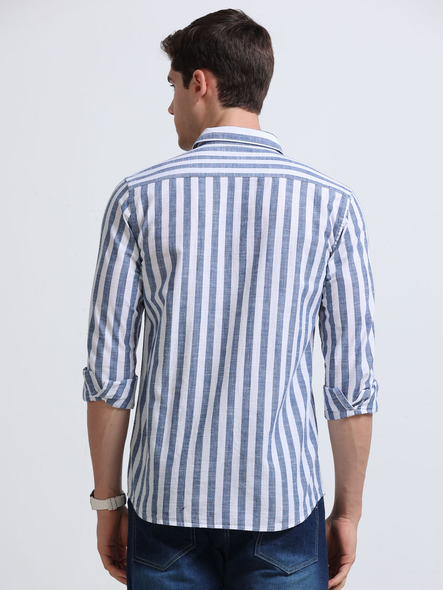 Blue Vertical Stripe Full Sleeve Cotton Shirt