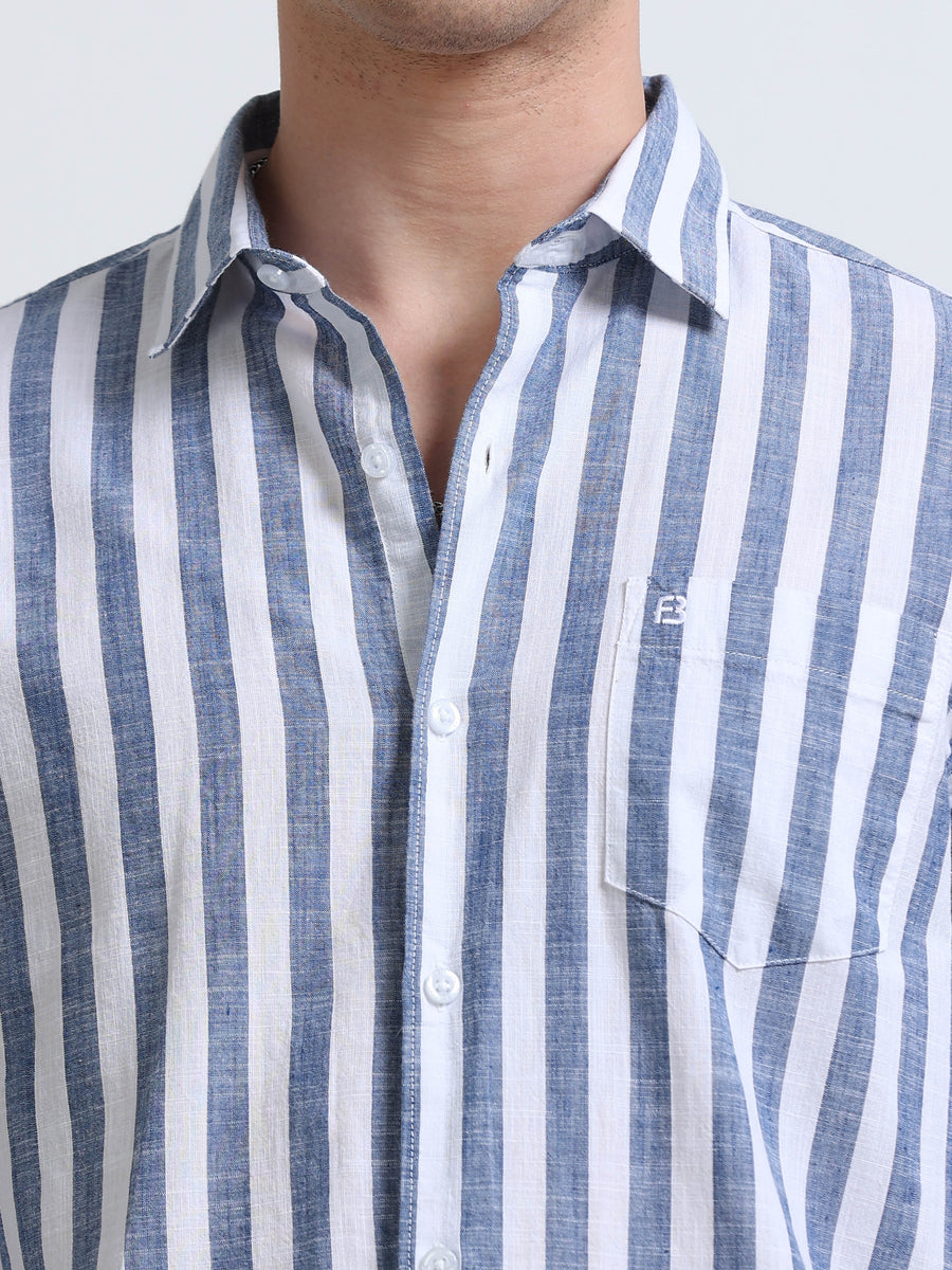 Blue Vertical Stripe Full Sleeve Cotton Shirt