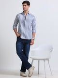 Blue Vertical Stripe Full Sleeve Cotton Shirt