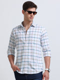 White Multi-Check Full Sleeve Cotton Shirt