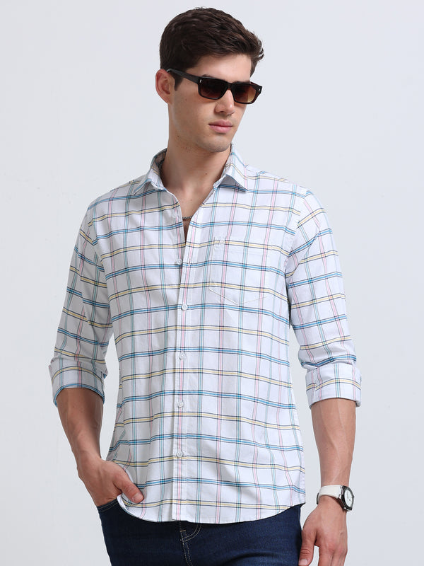 White Multi-Check Full Sleeve Cotton Shirt
