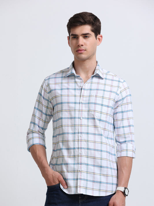 White Multi-Check Full Sleeve Cotton Shirt