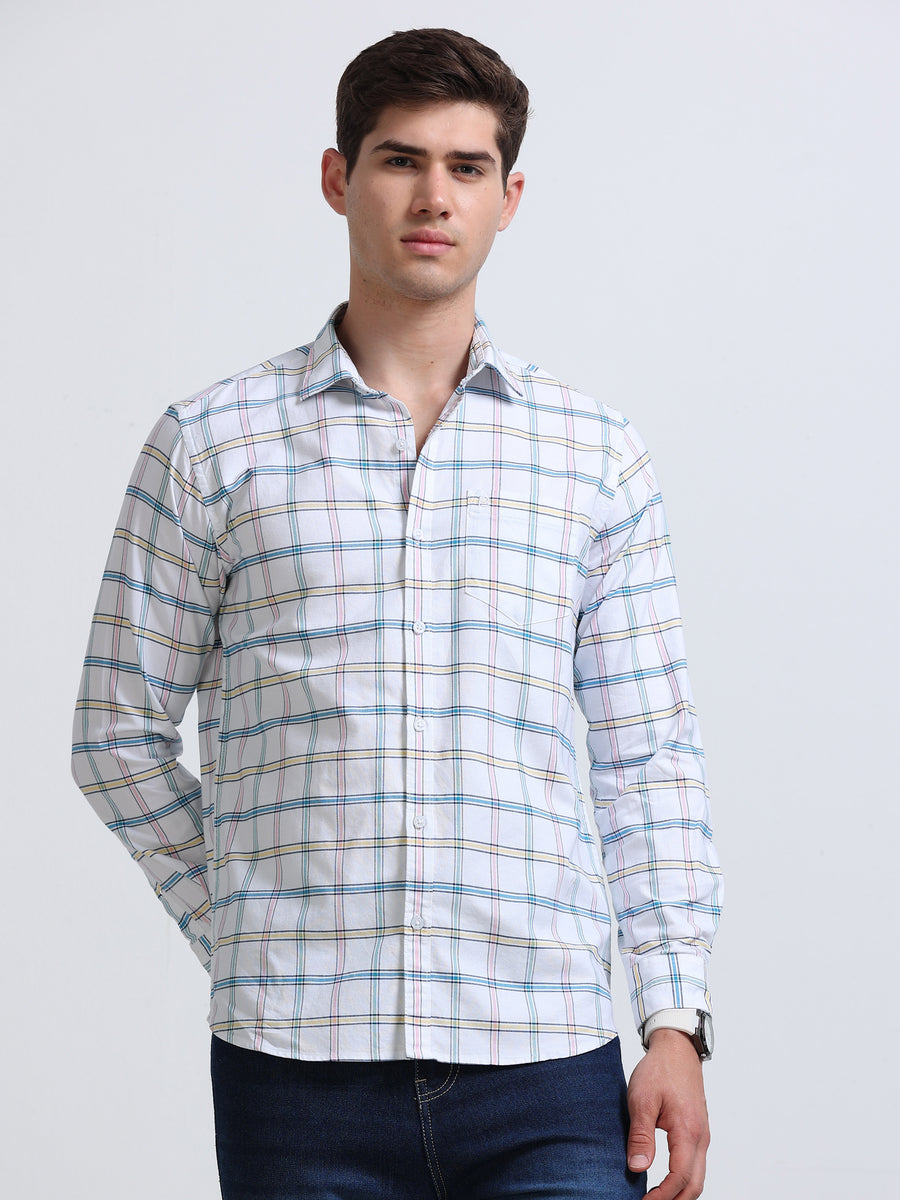 White Multi-Check Full Sleeve Cotton Shirt