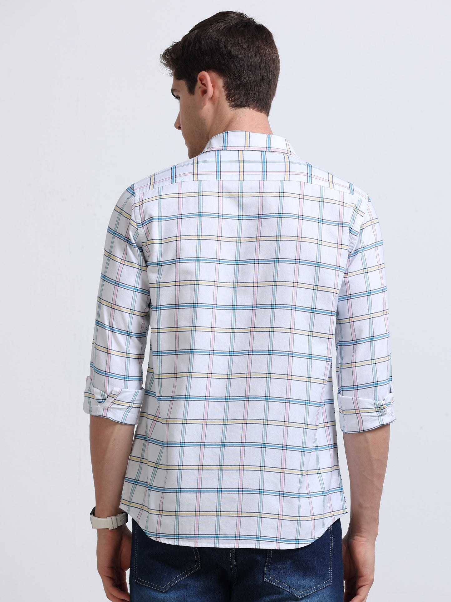 White Multi-Check Full Sleeve Cotton Shirt