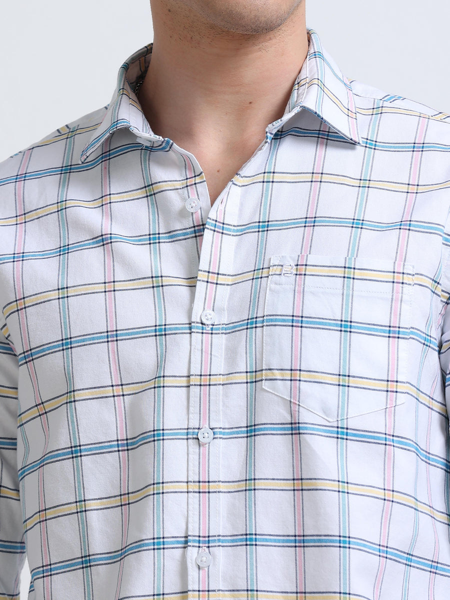 White Multi-Check Full Sleeve Cotton Shirt