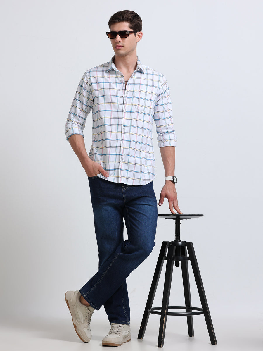 White Multi-Check Full Sleeve Cotton Shirt