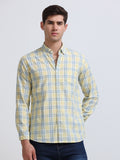 Yellow Blue Large Check Full Sleeve Cotton Shirt