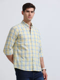Yellow Blue Large Check Full Sleeve Cotton Shirt