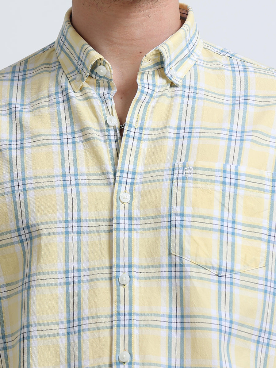 Yellow Blue Large Check Full Sleeve Cotton Shirt