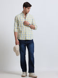 Yellow Blue Large Check Full Sleeve Cotton Shirt