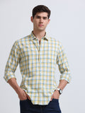 Yellow Aqua Small Check Full Sleeve Cotton Shirt
