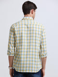 Yellow Aqua Small Check Full Sleeve Cotton Shirt