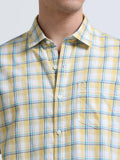 Yellow Aqua Small Check Full Sleeve Cotton Shirt