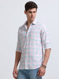 Pink Green Check Full Sleeve Cotton Shirt
