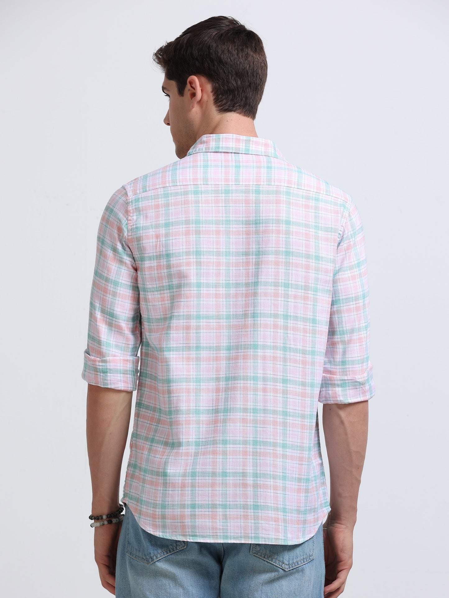 Pink Green Check Full Sleeve Cotton Shirt