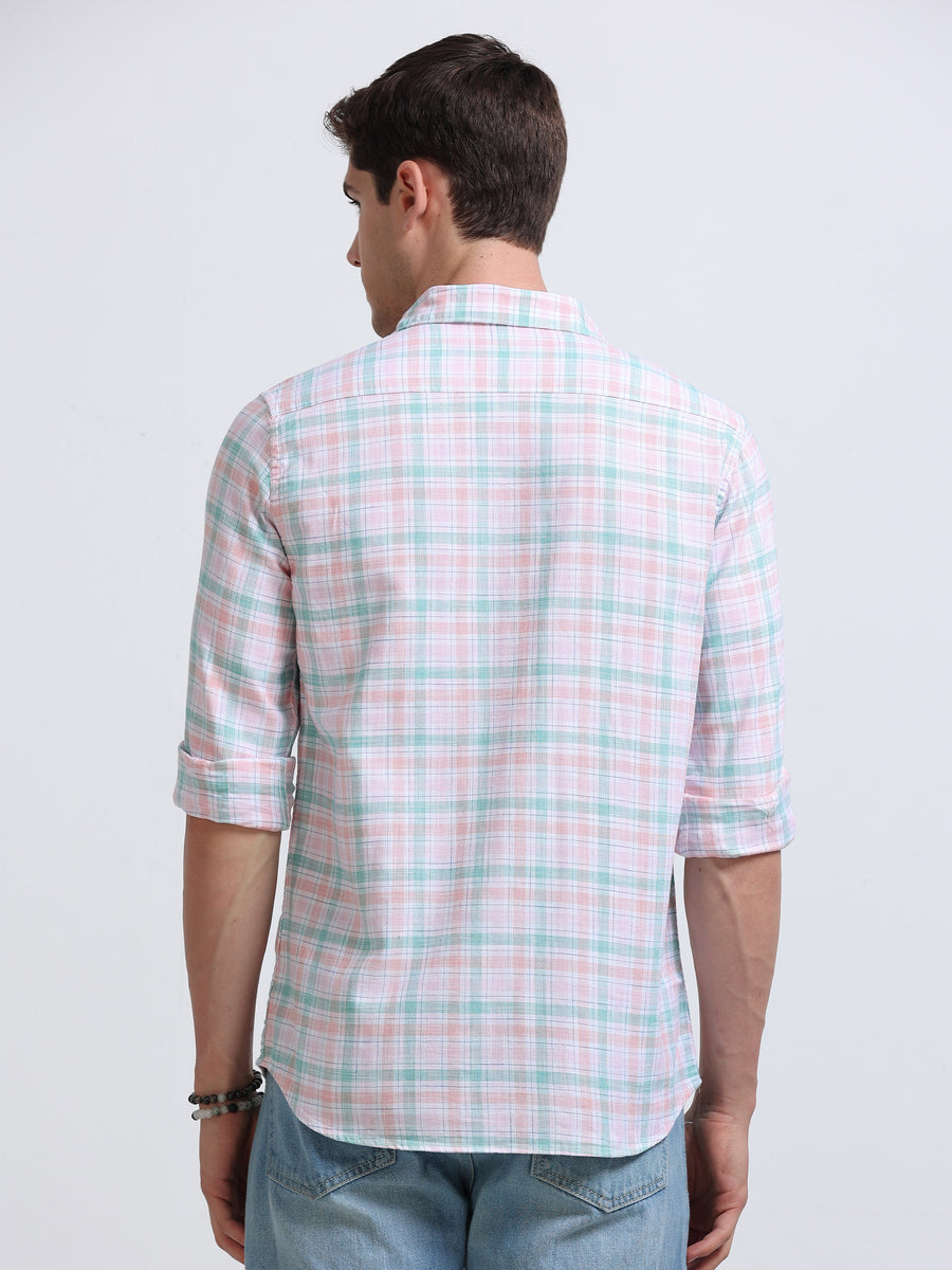 Pink Green Check Full Sleeve Cotton Shirt