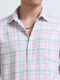 Pink Green Check Full Sleeve Cotton Shirt