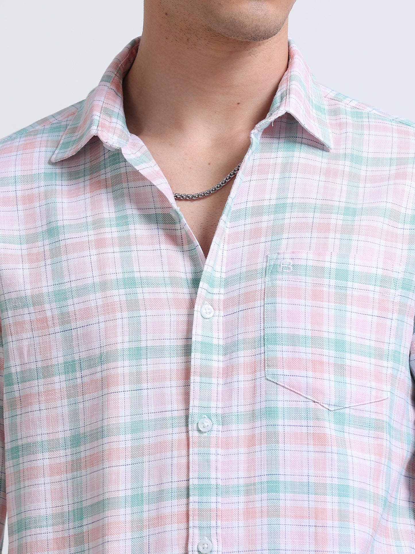 Pink Green Check Full Sleeve Cotton Shirt