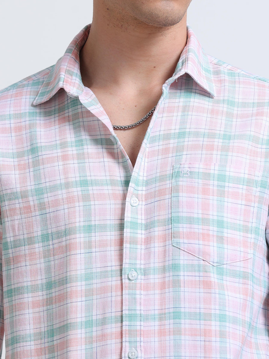 Pink Green Check Full Sleeve Cotton Shirt