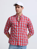 Red Multicolor Large Check Full Sleeve Cotton Shirt
