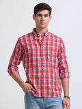 Red Multicolor Large Check Full Sleeve Cotton Shirt