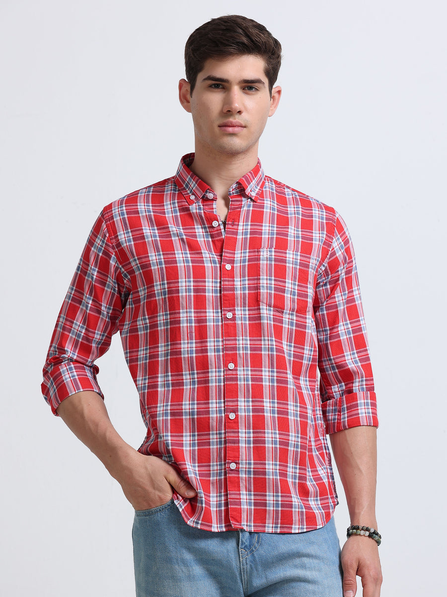 Red Multicolor Large Check Full Sleeve Cotton Shirt