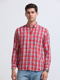 Red Multicolor Large Check Full Sleeve Cotton Shirt