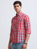Red Multicolor Large Check Full Sleeve Cotton Shirt