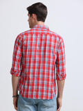 Red Multicolor Large Check Full Sleeve Cotton Shirt