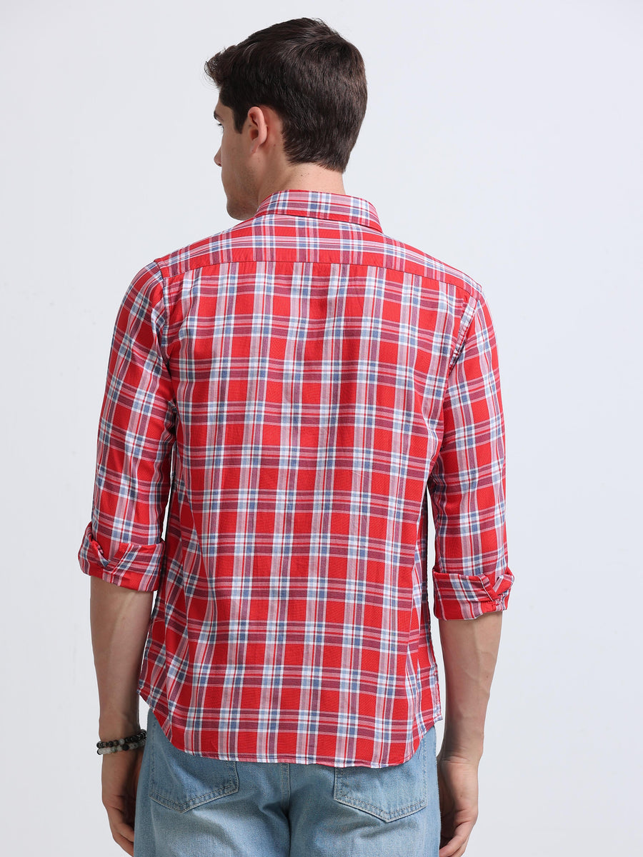 Red Multicolor Large Check Full Sleeve Cotton Shirt